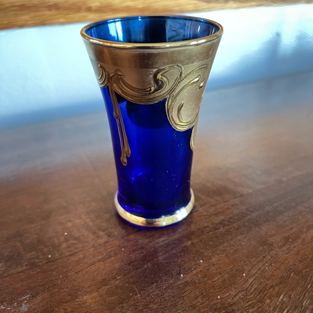 Murano cobalt Blue and Gold Floral cordial or shot glass - Picture 3 of 7